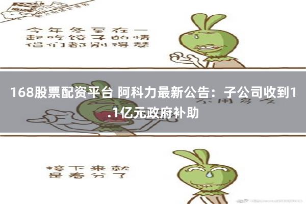 168股票配资平台 阿科力最新公告：子公司收到1.1亿元政府补助