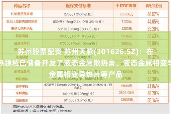 苏州股票配资 苏州天脉(301626.SZ)：在液态金属散热领域已储备开发了液态金属散热膏、液态金属相变导热片等产品